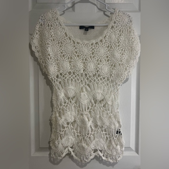 Fever Hand Crochet Women’s Ivory Acrylic Knit Top Sweater Sz. Small - Picture 1 of 9